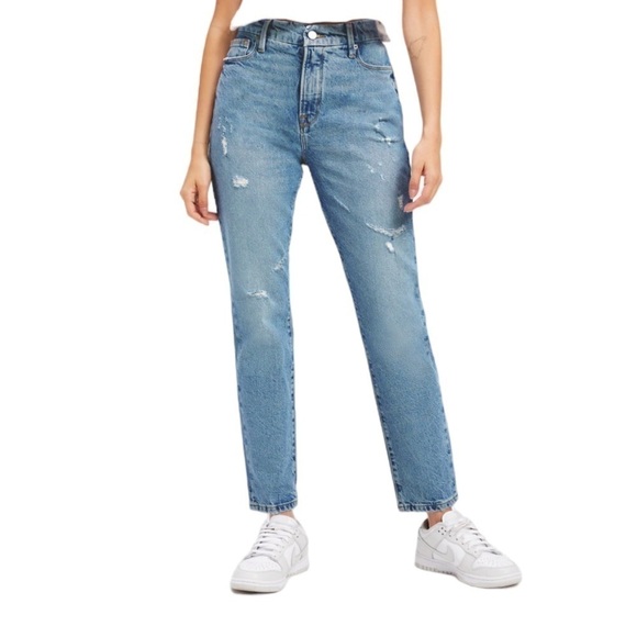 Good American - NWT Good Classic Blue Slight Distressed Straight Leg Jeans Sz 6 - Picture 1 of 12